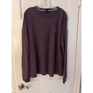 Volcom Mens Long Sleeve‎ Shirt Size Large Blue Red Stripes Crew Neck Y2K
